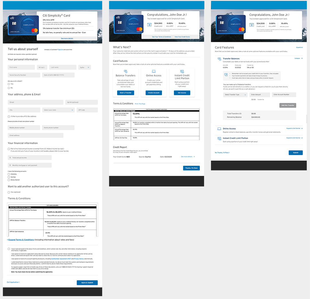 Updated Credit Card Application pages