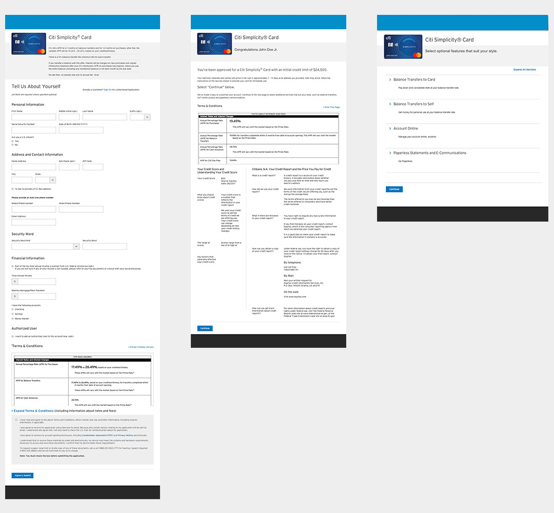 Current Credit Card Application pages