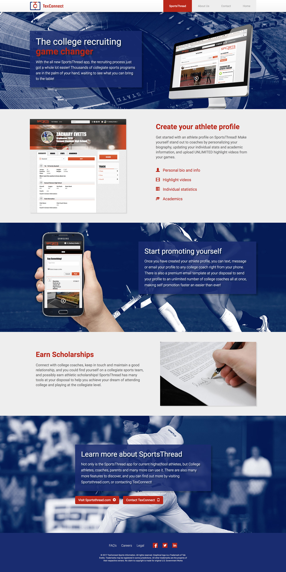 TexConnect site 'Sportsthread' page